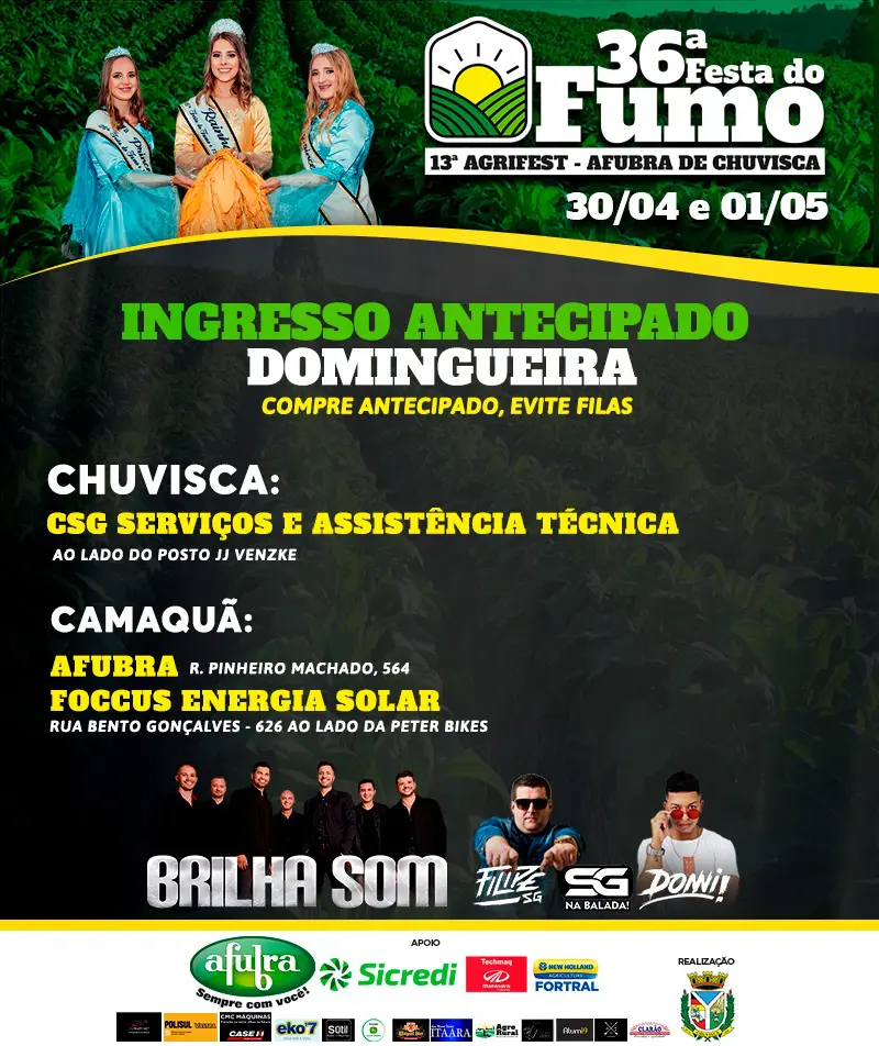 Domingueira da Festa do Fumo tem ingressos à venda